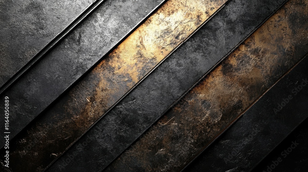 Poster Abstract metallic background with diagonal layers and a golden highlight.