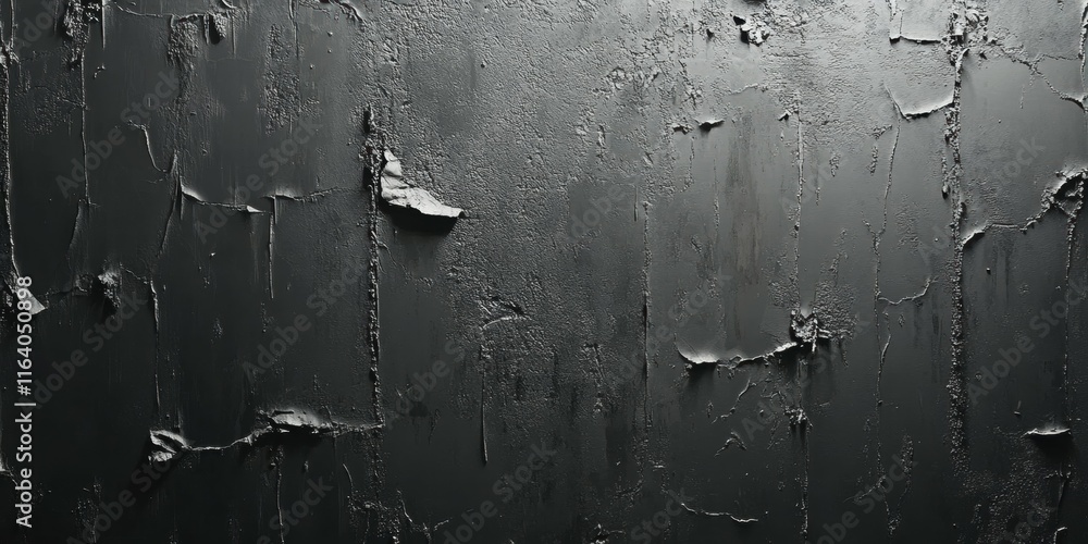 Poster a textured black surface with peeling paint, creating a dramatic and abstract appearance.