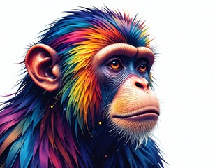 beautiful illustration of a monkey with colorful, high resolution, 4k, on a white background