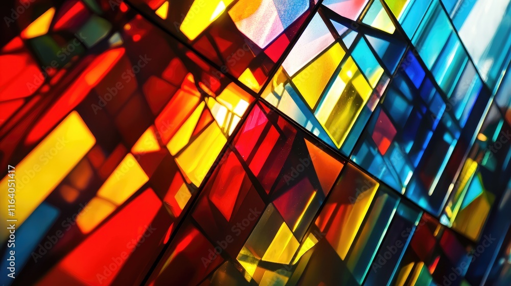 Poster vibrant abstract background with geometric glass patterns and colorful light reflections