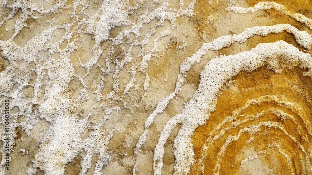 Poster aerial view of coastal seascape with waves patterns and textures on sandy beach for abstract nature 
