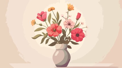 Elegant Cartoon Style Decorative Flowers in Vase Vector Illustration