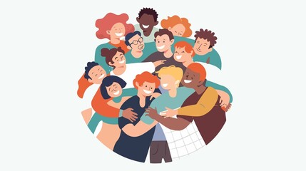 Diverse Group Embracing in Circle Demonstrate Unity and Teamwork