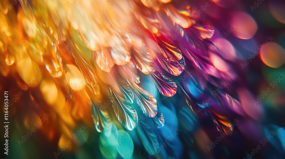 Poster vibrant colorful bokeh light background with multicolored droplets and a soft focus effect