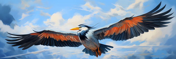 Obraz premium Majestic Bird Soaring Effortlessly Into The Azure Sky: A Stunning Depiction of Avian Freedom and Beauty