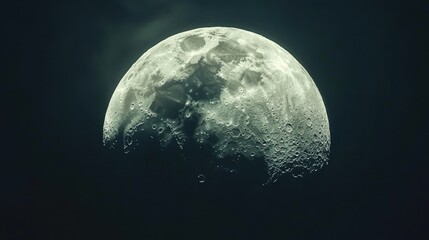 Detailed close-up of an almost full moon showcasing lunar surface craters against a dark night sky.