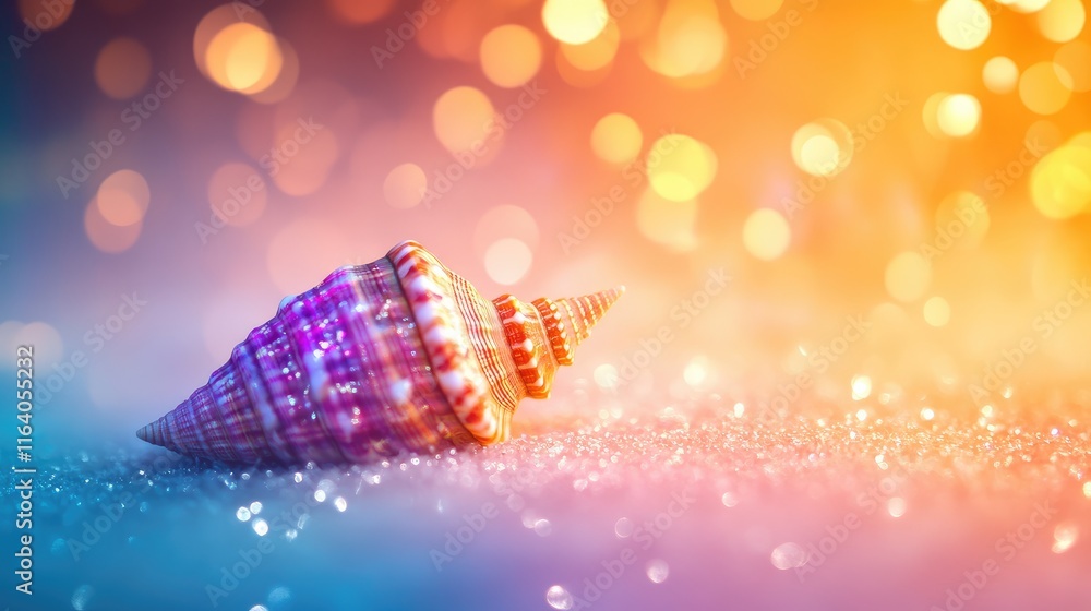Poster colorful abstract light background featuring a decorative seashell on a sparkling surface