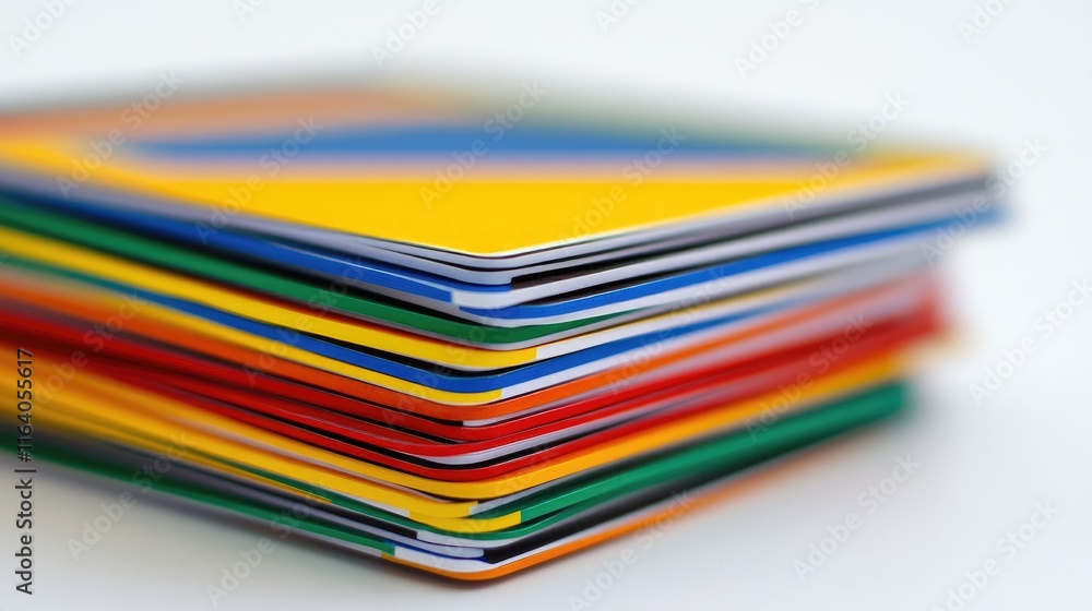 Poster colorful game cards stacked side by side on a white background showcasing vibrant hues and sharp edg