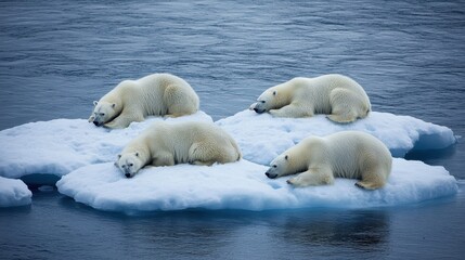 Fototapeta premium Polar Bears Resting on Icebergs Amidst Melting Ice Caps