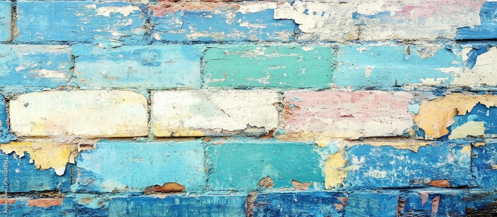 Poster textured layers of peeling paint on an aging brick wall creating an artistic background perfect for 