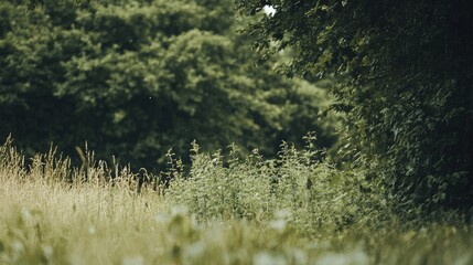 Lush Greenery with Nettles and Brambles in Natural Landscape Captured from 240mm Vario Zoom Lens Showcase of Tranquil Countryside Scene