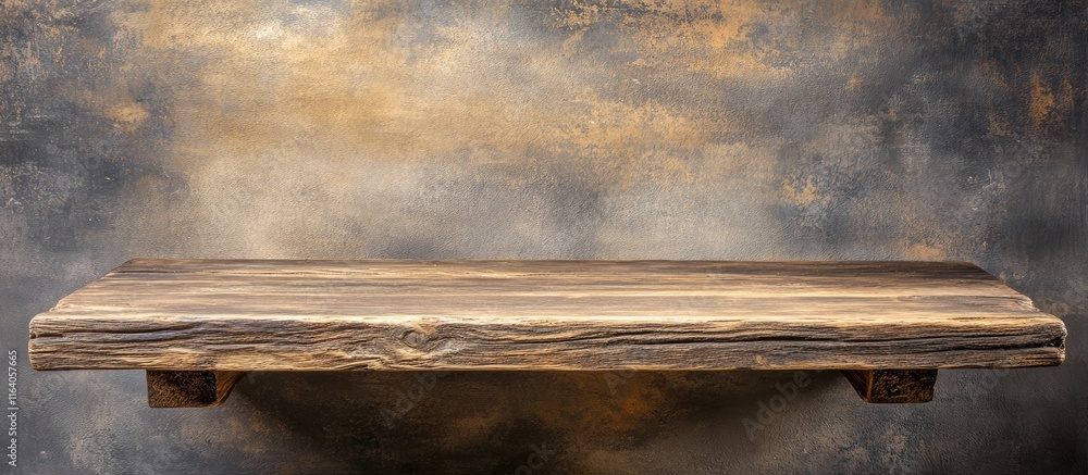 Poster rustic wooden table with a natural finish against a softly blurred abstract background perfect for p
