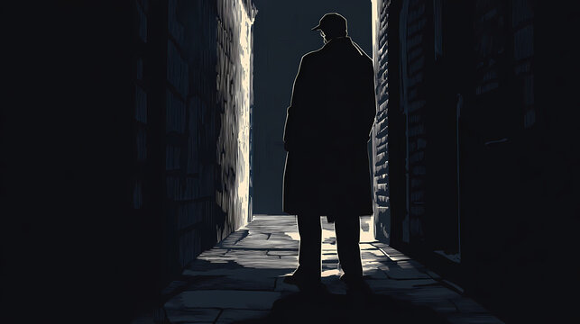 Street crime is the urban threat, requiring vigilance and awareness: illustrate street crime as a shadowy figure in a city. Wraithlike. Illustration