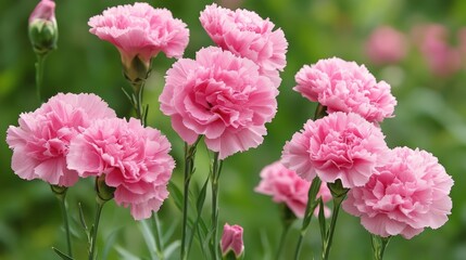 Fototapeta premium Vibrant pink carnations blooming in a lush summer field showcasing nature's beauty and floral elegance