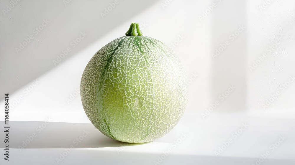 Poster fresh winter melon elegantly displayed on a white backdrop showcasing its unique texture and shape f