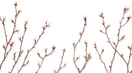 Willow branches with budding flowers on a white background showcasing delicate natural beauty and springtime freshness