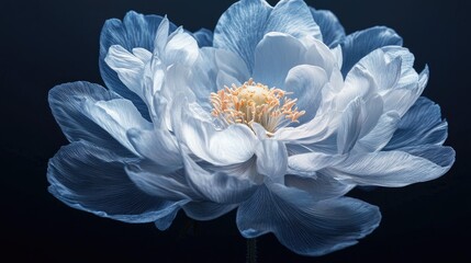 Elegant blue flower with delicate petals and intricate details against a dark background showcasing natural beauty and artistic photography.