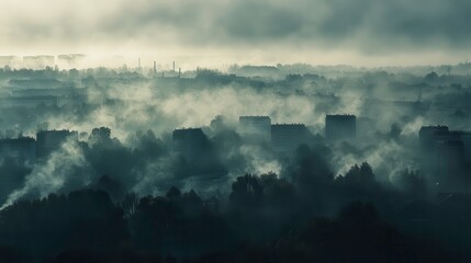 Fototapeta premium Pollution Clouds Over Suburban Community and Factories