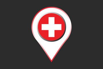 Obraz premium Switzerland flag with location sign, Flag of Switzerland national country symbol illustration Vector, Rectangle Switzerland flag illustration, Flat vector illustration 
