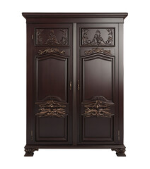 Vintage wooden wardrobe crafted from dark mahogany with intricate details and elegant design suitable for classic interiors