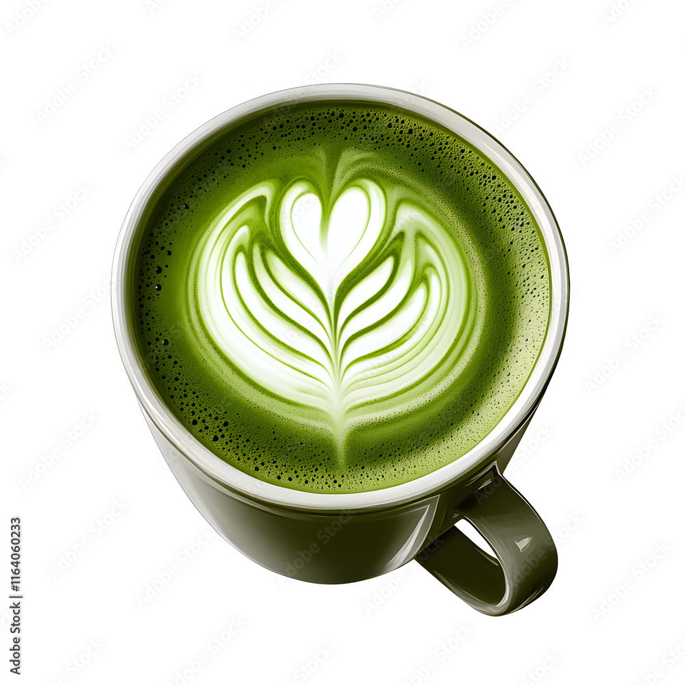 Poster green matcha latte isolated on transparent background generative ai.