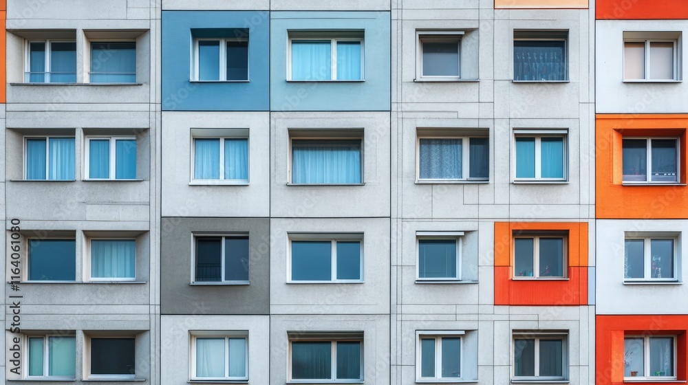 Poster modern architecture featuring colorful window systems on residential buildings showcasing design div