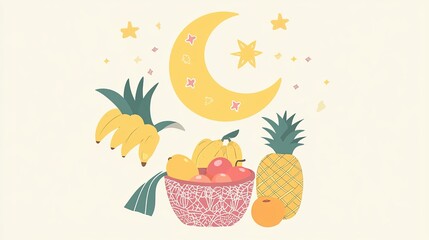 illustration of Fresh fruit for healthy iftar in Ramadhan Karim
