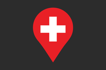 Obraz premium Switzerland flag with location sign, Flag of Switzerland national country symbol illustration Vector, Rectangle Switzerland flag illustration, Flat vector illustration 