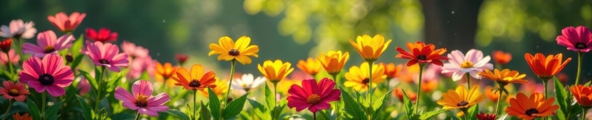 Colorful flowers blooming in a vibrant garden, beauty, garden, colorful