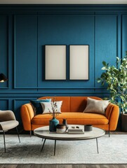 Modern Living Room Interior Design with Orange Sofa