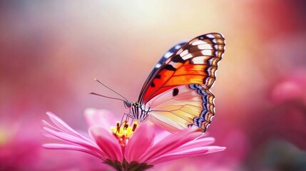 Fototapeta premium Stunning cruiser butterfly perched on vibrant pink flower in soft pastel background showcasing nature's beauty and delicate details