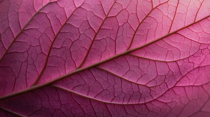 Obraz premium Macro close-up of a vibrant pink Magnolia leaf showcasing intricate vein patterns and textures in spring sunlight.