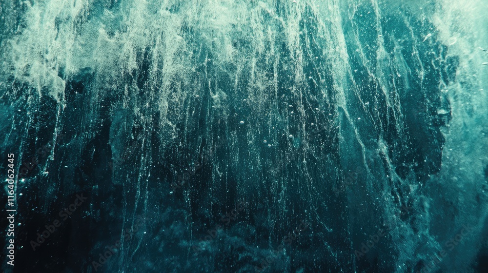 Poster condensation on window glass with large water droplets flowing down in a cool-toned high humidity en