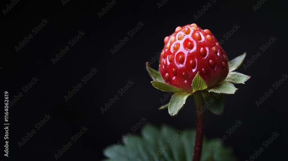 Poster wild strawberry on a dark background showcasing detailed texture and vibrant color with clipping pat