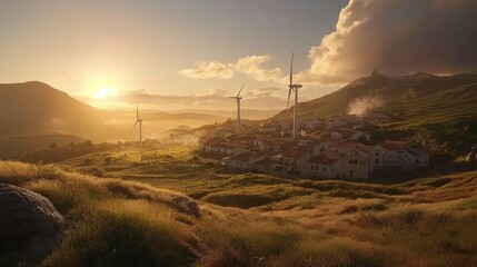 Obraz premium Renewable Energy Solutions in a Rural Landscape