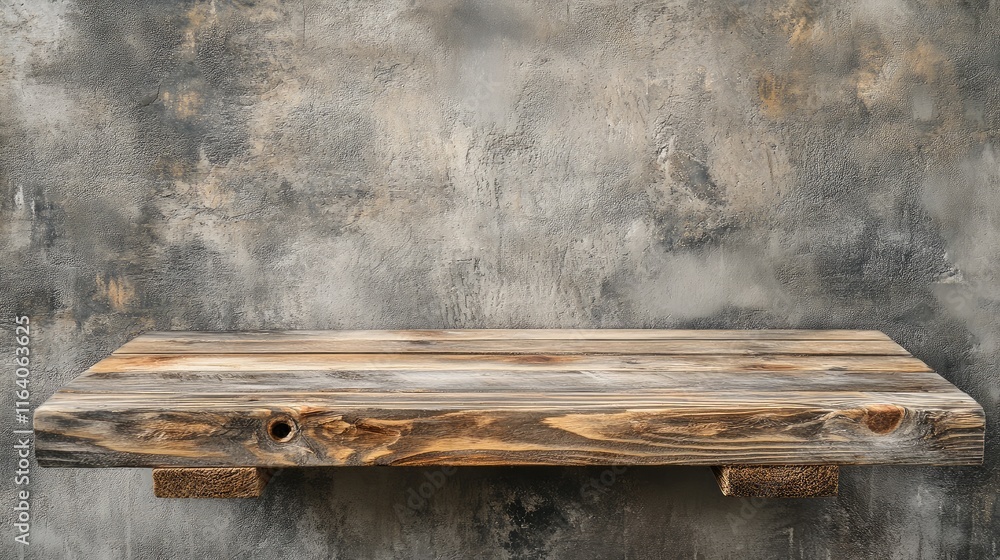 Poster rustic wooden table with distressed gray stone wall backdrop ideal for product display and advertisi