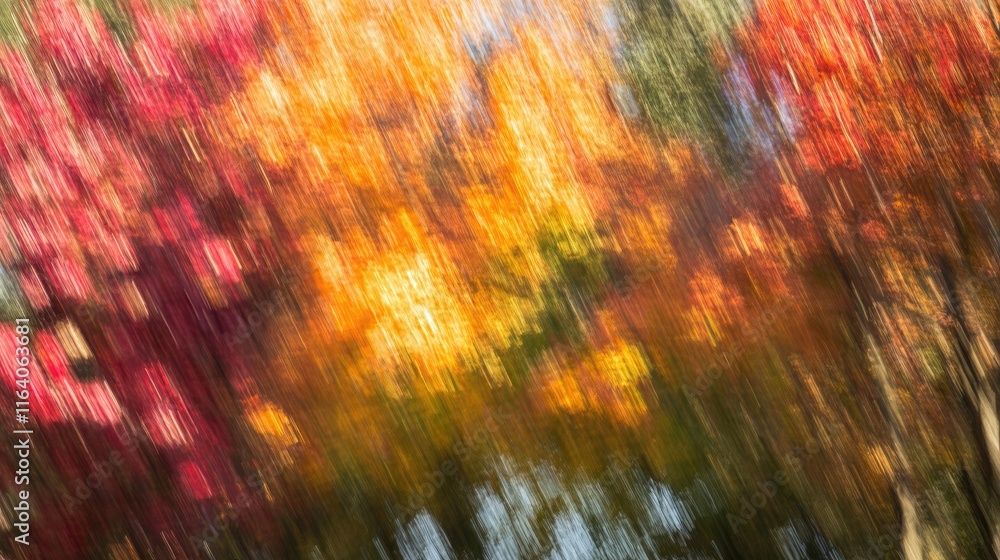Poster autumnal abstract background featuring vibrant colors of trees in motion creating a dreamy and blurr