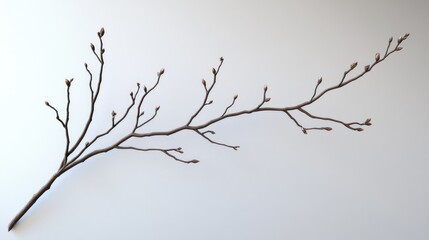 Obraz premium Willow flower buds on a bare branch showcasing early spring growth and delicate natural beauty against a minimalistic background