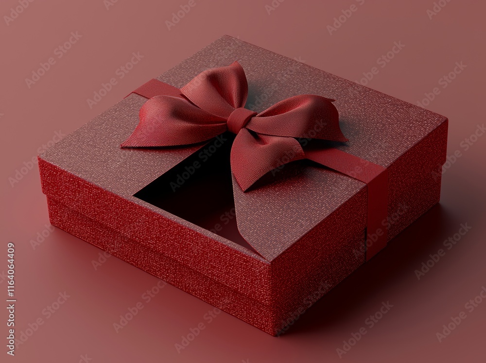 Poster an open white gift box or a top view of a white present box tied with a red ribbon bow, isolated on 