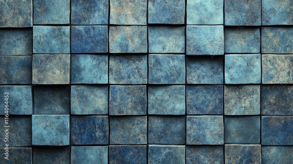 Poster blue textured square brick tile background in a repeating pattern ideal for interior design and arch
