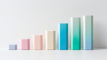 A minimalist representation of growing data, featuring pastel-colored bars of varying heights against a plain background.
