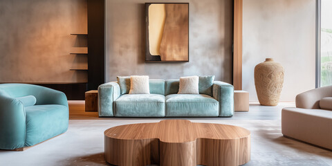 Interior design of modern farmhouse living room. 