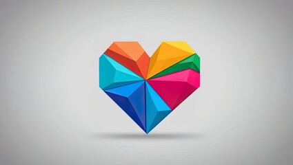 A colorful, geometric heart shape with various hues, symbolizing love and creativity against a neutral background.
