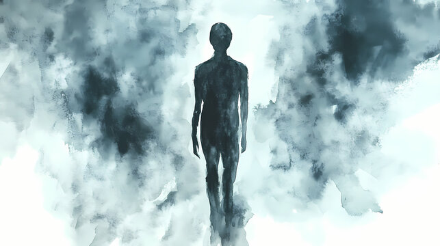 Mysterious shadowy figure: enigmatic watercolor illustration. fathomless. illustration. Wraithlike. Illustration