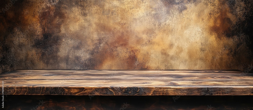 Poster rustic wooden table poised against a softly blurred abstract backdrop perfect for product display an