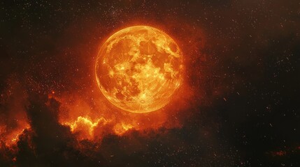 Fiery Celestial Orb: A Blood Moon's Inferno