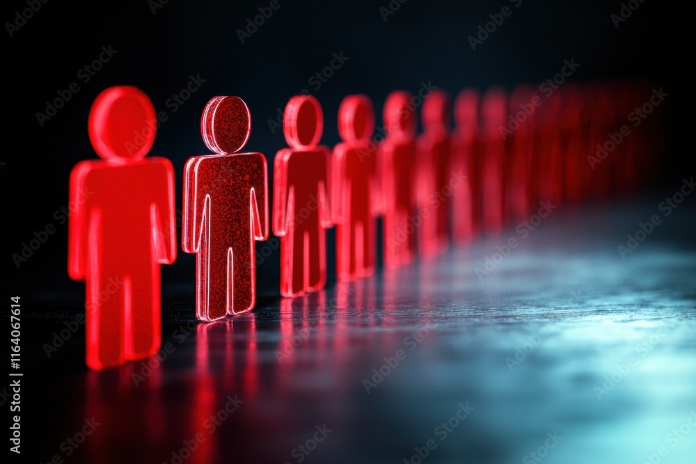 Poster red transparent figures in line on dark surface with soft light reflection