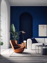 Modern Living Room Interior Design With Blue Walls