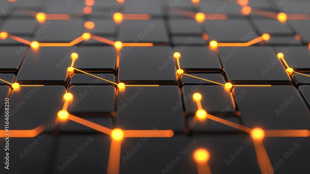 Poster abstract network design with glowing nodes on dark background for technology theme