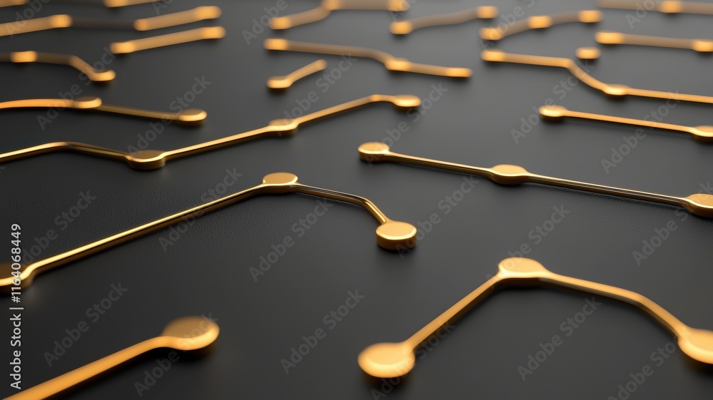 Poster abstract golden circuit pattern on dark background for technology and design use